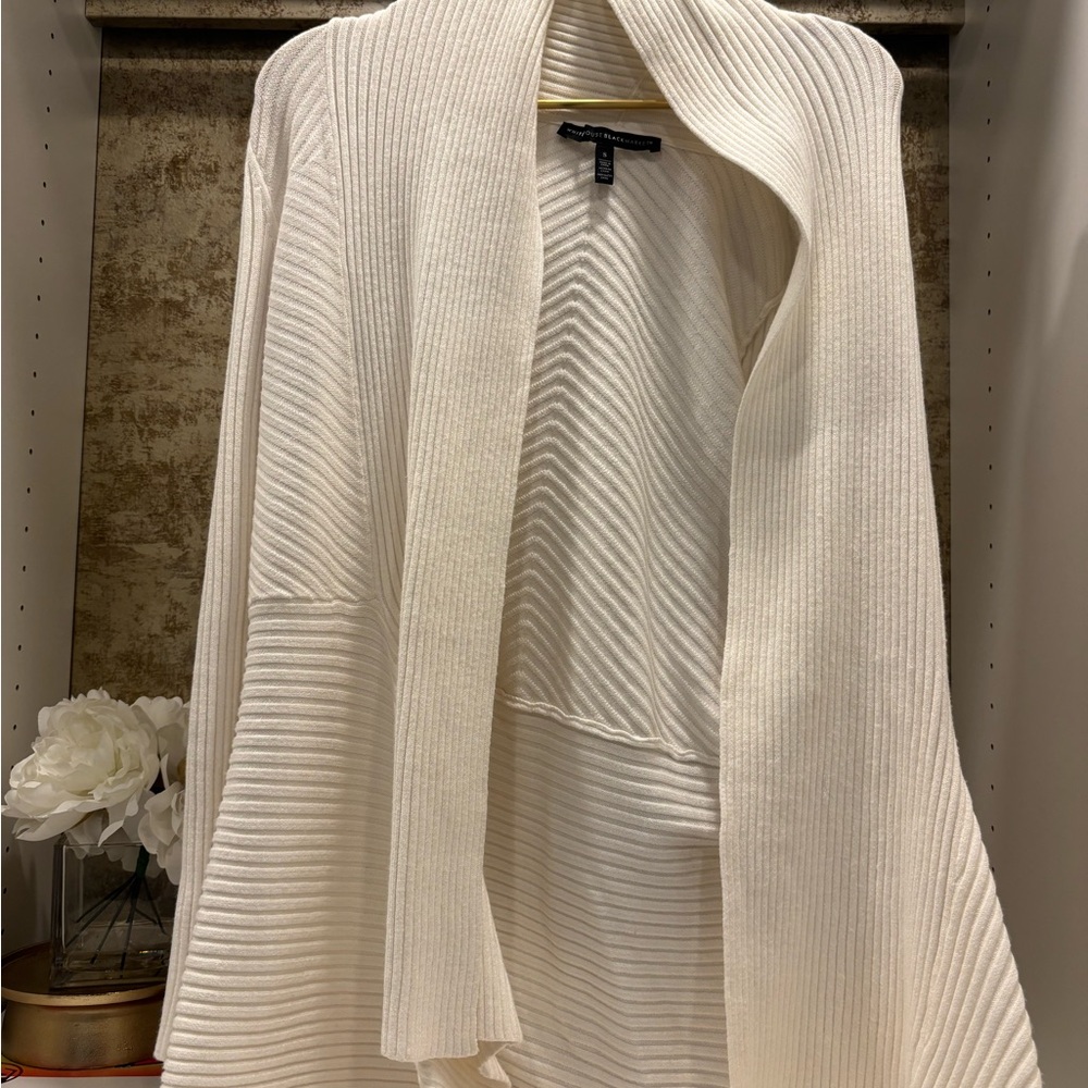 White Ribbed Open Cardigan